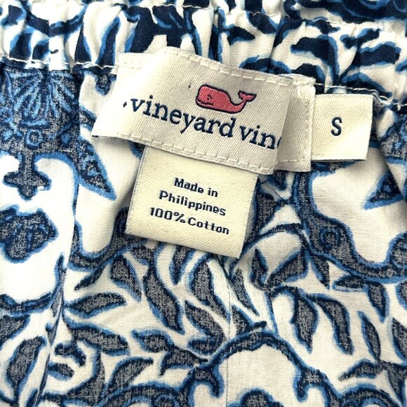 Vineyard Vines Off The Shoulder Mini Dress Womens S Blue White Tile Medallion - Picture 4 of 10
